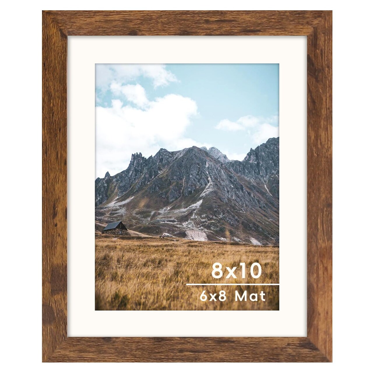 Brown 8x10 Picture Frame with Mat for 6x8 Display, Rustic Desk Wall Photo Frame for Horizontal and Vertical, 1 Pack